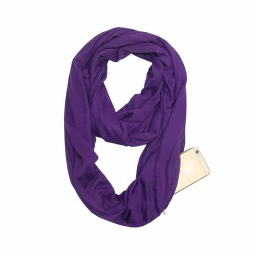 SHTGOI oändlighetshalsduk enfärgad halsduk med dold ficka med dragkedja lätt resehalsduk infinity cirkelhalsduk bomull bandanas mjuk tubhalsduk för kvinnor och flickor, lila, 180*50cm