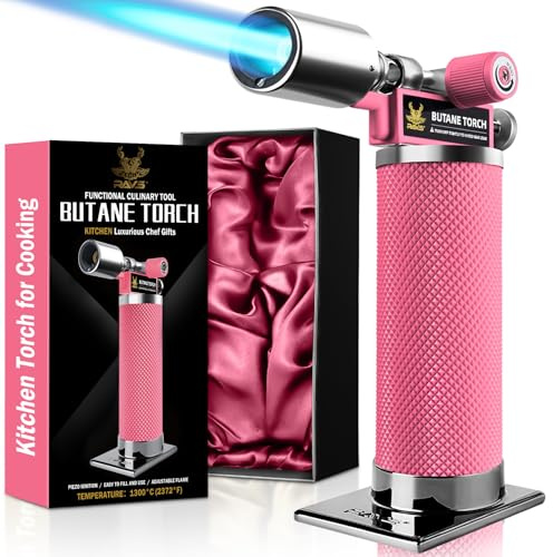 RAVS Butane Torch Gift Set in Premium Case, Pink Kitchen Torch with Adjustment Flame, Refillable Blow Torch for Cooking, Creme Brulee, Gifts for Men & Women, Butane Not Included