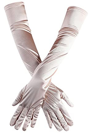DUHGBNE Opera Dance Elbow Finger Twenties Bridal Long Gloves Women's Gloves Satin Latex Gloves Long, pink, One Size