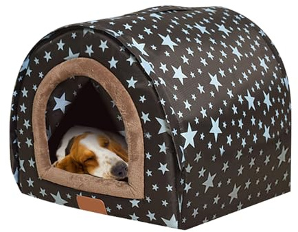 Holdes Niche intérieure pour Chien avec Porte, Niche extérieure pour Chien pour l'hiver, avec Porte en Tissu Flexible, Maison de lit Confortable pour Chiot, détachable, Lavable pour Chien de Taille
