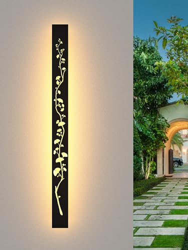 AOEH LED Wandlampe Aussen Lange Wandleuchte Ginkgo Wandlampe Schwarz Lang Ip65 Wasserdicht 3000k 32W Aluminium Villa Wandleuchte Für Gärten Terrassen Wohnzimmer Innen Wandleuchten Außenleuchte,100CM