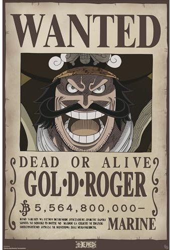 ABYSTYLE One Piece Wanted Gol .D. Roger 61 x 91,5 cm / 24,2 x 35,8 Zoll Maxi-Poster – Gerollt geliefert – Kunstposter – Wandposter – Poster & Drucke | One Piece Merchandising