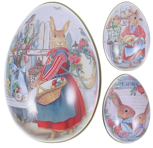 MAGICLULU Contenitore Per Uova Di Pasqua Scatola Di Per Uova Di Pasqua Scatole Per Biscotti 6. 5 Cm Stampa Coniglietto Banda Stagnata Porta Caramelle A Forma Di Uova Di Pasqua Per