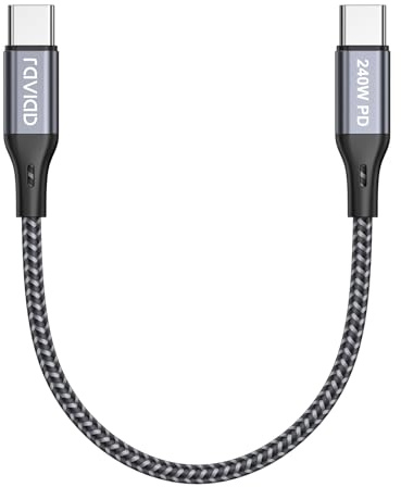 RAVIAD Cable USB C Carga Rápida 0.3M Corto, 240W Cable USB C a USB C PD3.1 | 5A 48V Cable Tipo C para iPhone 15 Pro Max, Samsung S24 S23 S22 S21, MacBook Pro/Air, Pad Pro/Air, Pixel, Laptops, Pixel