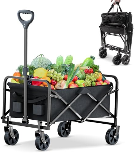 Rowce Carrello da Spiaggia Pieghevole carrello con ruote portatutto Trasporto Pieghevoli carrello da giardino per dall'aperto di Ogni Tipo Terreno Capacità di carico massima 120KG