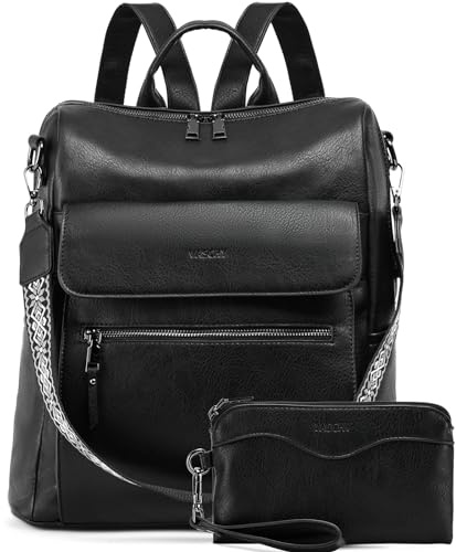 VASCHY Rucksack Damen, Large Vegan Leder Rucksack Set mit Geldbörse Convertible Handtasche für Frauen Arbeit Reisen
