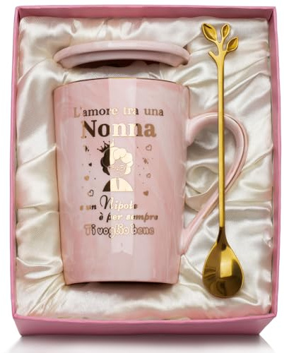 YIKILYLIFE Geschenk Oma Weihnachten, Geschenk Oma Geburtstag Keramiktasse Marmor 14 Unzen, Geschenke für Oma zu Weihnachten Kreationen kreative Geschenke Nonn-a Mug, mit Deckel, Löffel