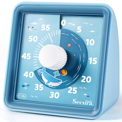 Secura 60-Minute Visual Timer, Countdown Timers for Kids, Time Clocks, Classroom Time Tracker, Time Management Tool (Blue & Blue)