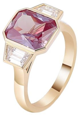 Epinki Echt Goldschmuck, Gelbgold Au750 18 Karat Ringe, Geometrisch Verlobungsring mit Rechteck 2ct Labor Erstellt Edelstein Lila Rot, 18K Gold Hochzeitsband Pärchen Ringe Gr.57 (18.1)