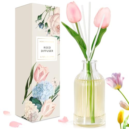 Scent-Hi Raumduft Reed Diffuser Stäbchen Duftöldiffusoren 200 ml, Natürlich, Langanhaltend, Home Duft Zimmerduft für Badezimmer Regal Dekoration-Tulpen