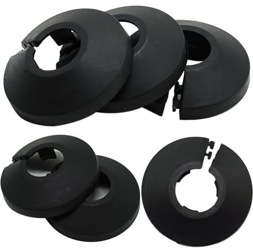 Pack of 6,15mm Black Radiator Cover,Pipe Covers,Radiator Pipe Collars, Plastic Radiator Pipe Covers Black Pipe Collars Split Plastic Lightweight Escutcheon Cover Plate for Wall Pipe Tube Decoration