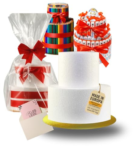 LA LILEYN Styropor Torte - 2 Etagen - DIY Bastelbox Set - Besteht aus 15 Einzelteilen – Gestalten Sie Ihr individuelles Geschenk –