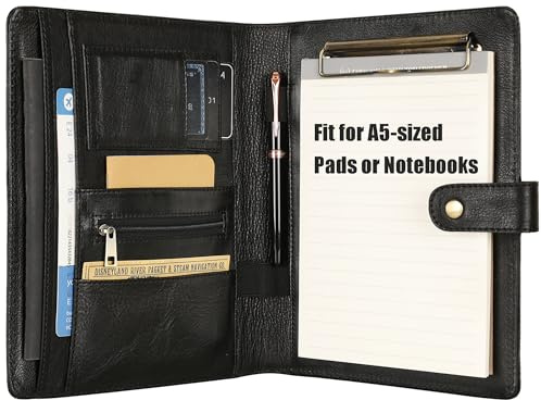 Kleines Portfolio-Ordner mit Klemmbrett – A5-Ordner-Padfolio für Herren, Mini-Portfolio-Ordner mit rechtlichem Blockhalter, Portfolio-Ordner für Geschäftstreffen, Ölschwarz