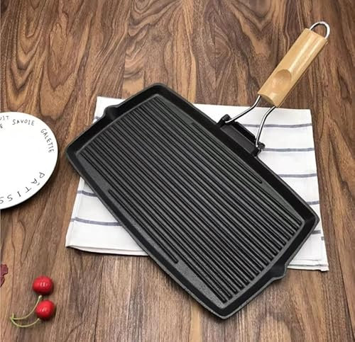 AtZOtOYZJ Grillpfanne mit klappbaren Griffen, antihaftbeschichtet, Camping-Teppanyaki, flache Grillplatte mit Herdplatte, ideal for Grillen von Fleisch, Steaks, Fisch und Gemüse,(21 * 35cm)