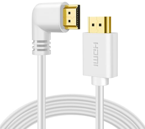 TNP HDMI Cable Left Angle 90 Degree (6 FT) - White High Speed HDMI 2.0 Cord,Supports UHD 4K 60hz 2K 2160p Full HD 1080p Quad HD 1440p 3D ARC/eARC Ethernet For Xbox One X/S PS 4 Pro/Slim & HDTV