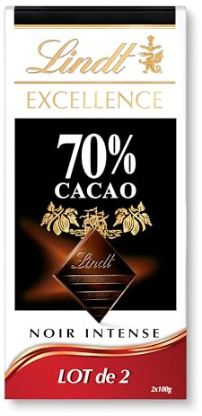Lindt - Lot de 2 Tablettes EXCELLENCE Noir 70% Cacao - Chocolat Noir, 2x100g