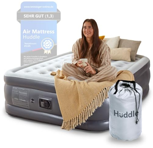 Huddle Lite Luftbett mit Integrierter Pumpe – Aufblasbare Matratze, Bequeme Flock-Oberfläche, Erhöhte Höhe – Luftbett für Camping, Gäste und Ersatzräume (Einzel,Double,King)