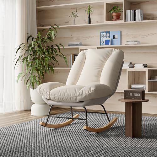 MOTUZP Schaukelstuhl Wohnzimmer Relaxstuhl Stillsessel Schaukelstuhl Holz Extra groß Wohnzimmer Relaxstuhl Bequeme Lesesessel für Kinderzimmer Verstellbarer Rückenlehne