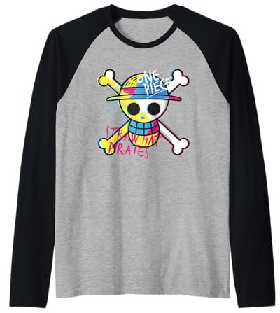 One Piece Chapeau de paille Pirates Logo couleur Singe D Luffy Manche Raglan