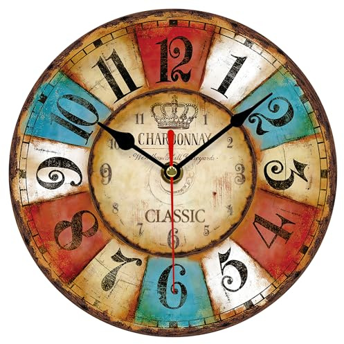 VIKMARI 20 cm Industrial Vintage Wanduhr, Klein Landhausstil Retro Uhr, Rund Ohne Tickgeräusche Wanduhren für Küche Wohnzimmer Schlafzimmer Badezimmer