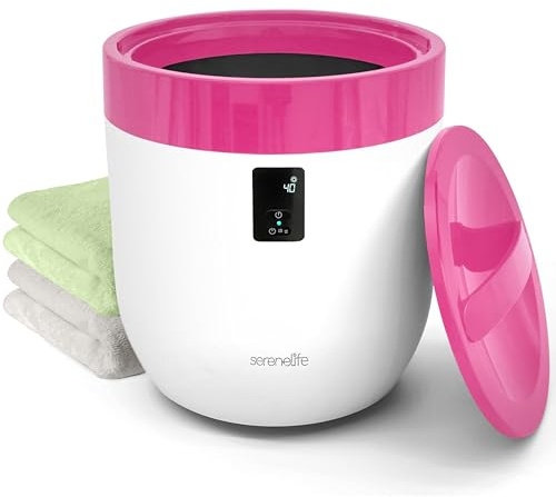 SereneLife Towel Warmer Bucket for Bathroom & Spa, with Customized Fragrance, Luxury Hot Towel Heater, Auto Shut Off, Fits 1 Large Blanket, Bathrobe, PJs (Pink)