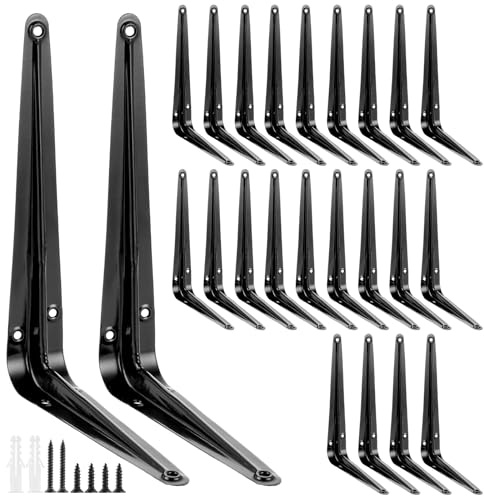 SHUESS 24 Stück Regalhalterung150x200mm, Wandregal Regalwinkel Regalhalterungen Dreieckig Regalträger Metall Regalträger, 90° Schwerlastwinkel mit Schrauben für DIY-Regale Wandlager (Schwarz)