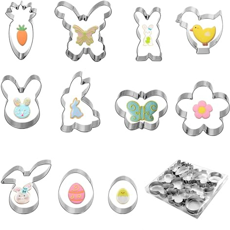 GWAWG Formine Biscotti Pasqua, Set di 11 Stampi per Biscotti Pasquali, Stampo Tagliabiscotti Pasquale, in Acciaio inox, Cookie Cutter, Coniglio, Farfalla, Pulcino, Pulcino, Uovo