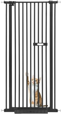 LENDISIY Absperrgitter Hund, Türschutzgitter Extra Hoch 76-85cm, Ausziehbares Katzentiertor Hundeschutzgitter Hundetür für Haustiere, Hunde und Katze (Schwarz, 150cm)