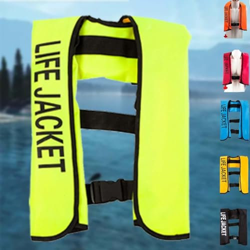 Aufblasbare Rettungsweste, Verstellbare aufblasbare Rettungsweste für Erwachsene/Kinder mit Pfeife, für Kajakfahren, Paddle-Boarding, Angeln, Surfen, Schnorcheln, Wassersport, Rafting(Fluorescentgreen