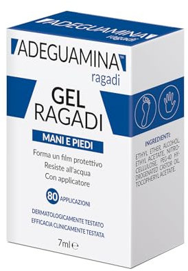 Adeguamina, Gel Ragadi e Geloni Mani e Piedi, Resistente all’Acqua, con Effetto Rigenerante, aiuta la naturale cicatrizzazione, Dermatologicamente Testato, con Applicatore - 80 Applicazioni (7ml)