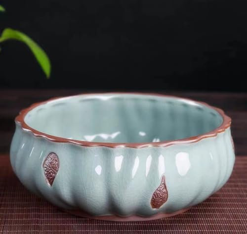 GLETSF Keramik-Blumentopf Im Chinesischen Stil Mit Narzissen, Porenfrei, Hydrokultur-Aquarium, Kupfer-Gelbgrasschale, Lotus-Seerose, Sukkulenten-Gartentopf, Blumentopf, Dekoration, O-C