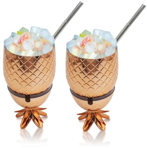 Zghhc Ananas-cocktailbecher, 2 Stück, Edelstahl-trinkbecher, Ananas-Becher, Cocktailbecher Strohhalm, Hawaiianische Luau-Party-dekorationszubehör