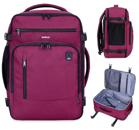 ECOHUB Ryanair Mochila Viaje Cabina Avion 40x20x25 Maletas de Viaje Cabina Bolsa de Viaje Bolso del Ordenador Portátil Maleta de Mano Under Seat Eco PET Mochila para Equipaje de Mano 20L, Rojo