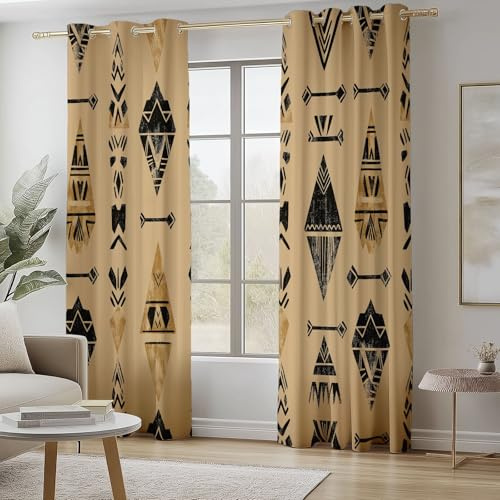 Generisch Vorhänge Blickdichte mit Ösen Gardinen 2er Set Stamm Symbol Afrika Verdunkelungsvorhang Hellbraun Thermovorhang Ösenvorhang Schiebevorhänge für Schlafzimmer Wohnzimmer 140 x 260 cm(B x H)