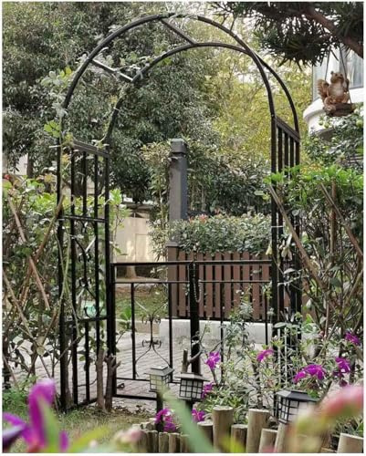Pergolato da giardino in metallo con cancello, robusto traliccio in ferro per piante rampicanti, pergola in metallo da esterno, 111,5 cm di lunghezza x 200,7 cm di altezza x 50 cm di profondità