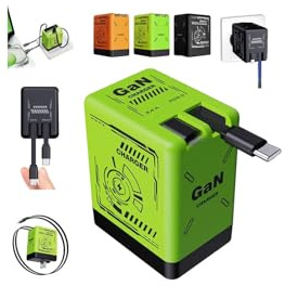 2 in 1 Gan (Type C/L), 2 in 1 Gan 120w Fast Charger,Retractable Wall Fasts Charging Power Adapter with All in One Foldable Plug,with Type-C and L Cable,Portable Fast Charger Module for Phone,Tablet