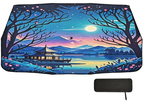 Pare-soleil pour pare-brise de voiture, 147 x 75 cm, pavillon stylisé au bord du lac, rotatif à 360°, protection UV et thermique, pour voitures, SUV, camions