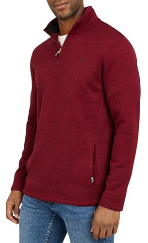 Chaps Men's Regular Fit Long Sleeve Midweight Quarter Zip Fleece Pullover Sweater, Deep Mahogany, Large