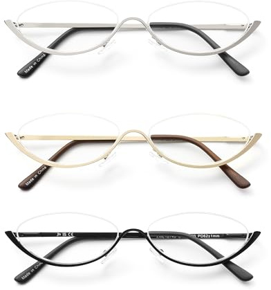 JM 3 Pack Demi-Cadre Lunettes de Lecture pour Femme Homme, Lunettes Minces à Lumière Bleue Ovale en Métal Semi-Sans Bordure