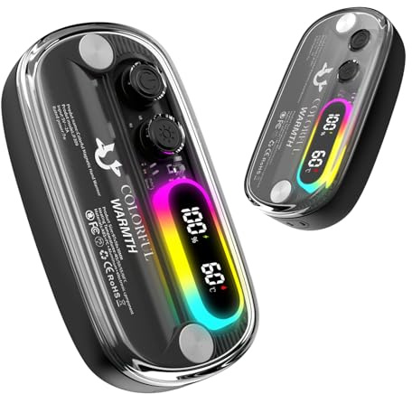 Handwärmer Elektrisch 2 Pack, Taschenwärmer Wiederverwendbar Magnetische Hand Warmers mit RGB-Beleuchtung, 4 Heizmodi & Digitalanzeige, Tragbarer Mini Heizung Geschenke für Männer Frauen Golf Gaming