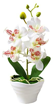 Generico 1 Piece Mini Orchidee Rosse Artificiali in Vaso Verde Simulazione di Orchidea Farfalla Finta Tavolo da Pranzo Decorazione Fiore 27 cm (bianco)