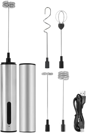 Mousseur à Lait Manuel - Mousseur Lait,en Acier Inoxydable Silencieuse Portable Rechargeable Trois Vitesses pour Café Thé Chocolat Bar Cuisine