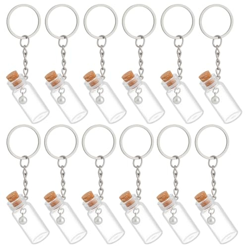 nbeads 16 Pcs Porte-clés en bouteille de verre, Flacons en Verre de 4 ml avec Cloche et Bouchons en Liège Bouteilles en Verre Bouteilles à Message Miniatures pour Mariage Décoration de Fête