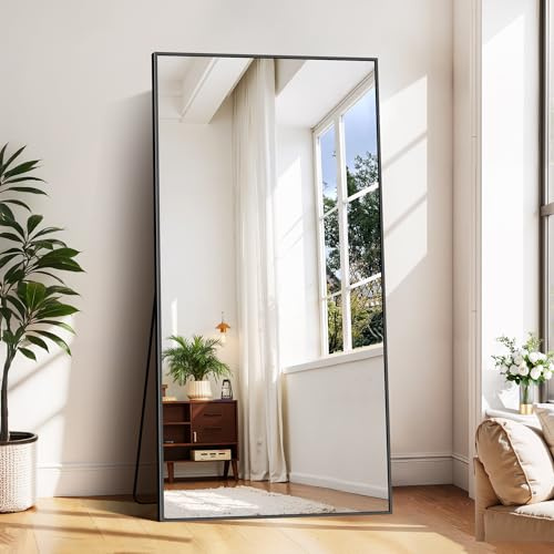 BONEWEI Ganzkörperspiegel 180 x 86 cm, Groß Standspiegel mit schwarzem Aluminiumrahmen, Großer Wandspiegel, Rechteckiger Bodenspiegel, für Schlafzimmer, Eingangsbereich, Flur, Heimdekorationn