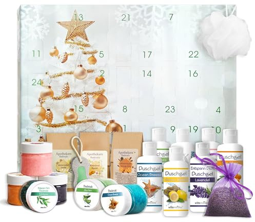 Apothekers Adventskalender XXL mit 24 Vollanwendungen unserer beliebten Apothekenprodukte, Wellness made in germany, besonderer Adventskalender für Frauen und Männer