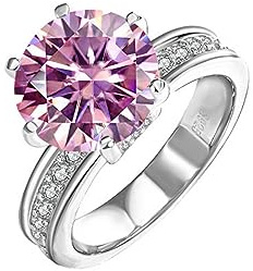 5ct Moissanite bröllopsringar for kvinnor rundskurna D-färg VVS1 diamantring grön/gul/rosa förlovningsringar med certifikat(Pink,10)