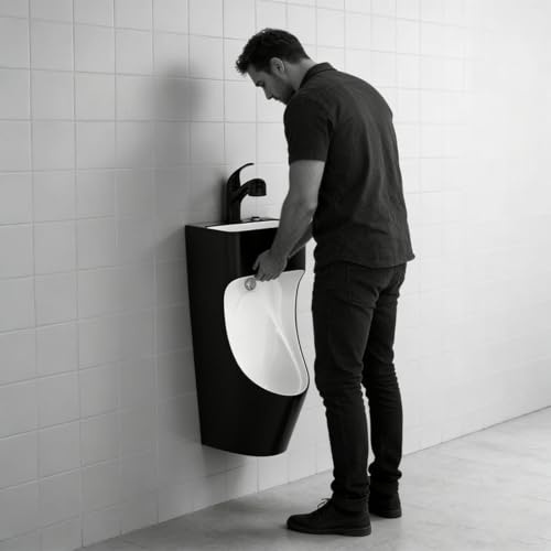 Orinales Urinario Comercial Montado En La Pared Para Baño Para Hombres, Urinarios Antisalpicaduras Con Lavabo, Inodoro Público, Desviador De Orina Integrado Antiolor(Black)