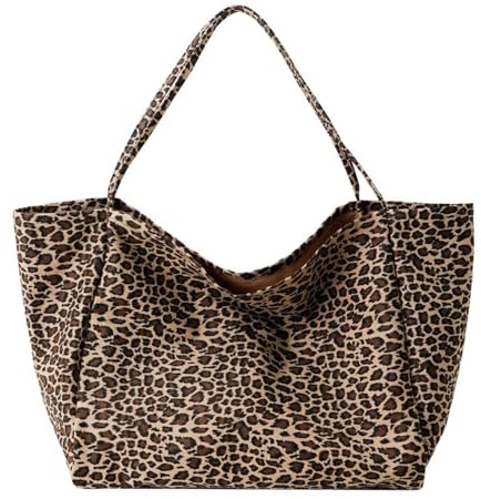 Joyhere Damen Umhängetasche Leopard Canvas Crossbody Tasche, Groß Schultertasche Casual Tragetasche Shopper Tote Bag Für Alltag, Schule, Büro & Einkaufen (Stil A)