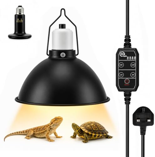 Normodic Reptile Heat Lamp Holder 21cm with 100W Ceramic Bulb, Timer & Hook