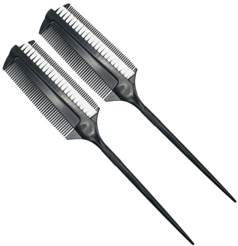 Toddmomy 2 Pinceles para Teñir el Cabello Peine Multiusos de Plástico Negro de Doble Cara Portátil y Reutilizable para Uso en Casa y Peluquería Profesional